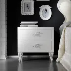Comodino con 2 Cassetti in Finitura Bianco Perla Made in Italy - Bacau Viadurini