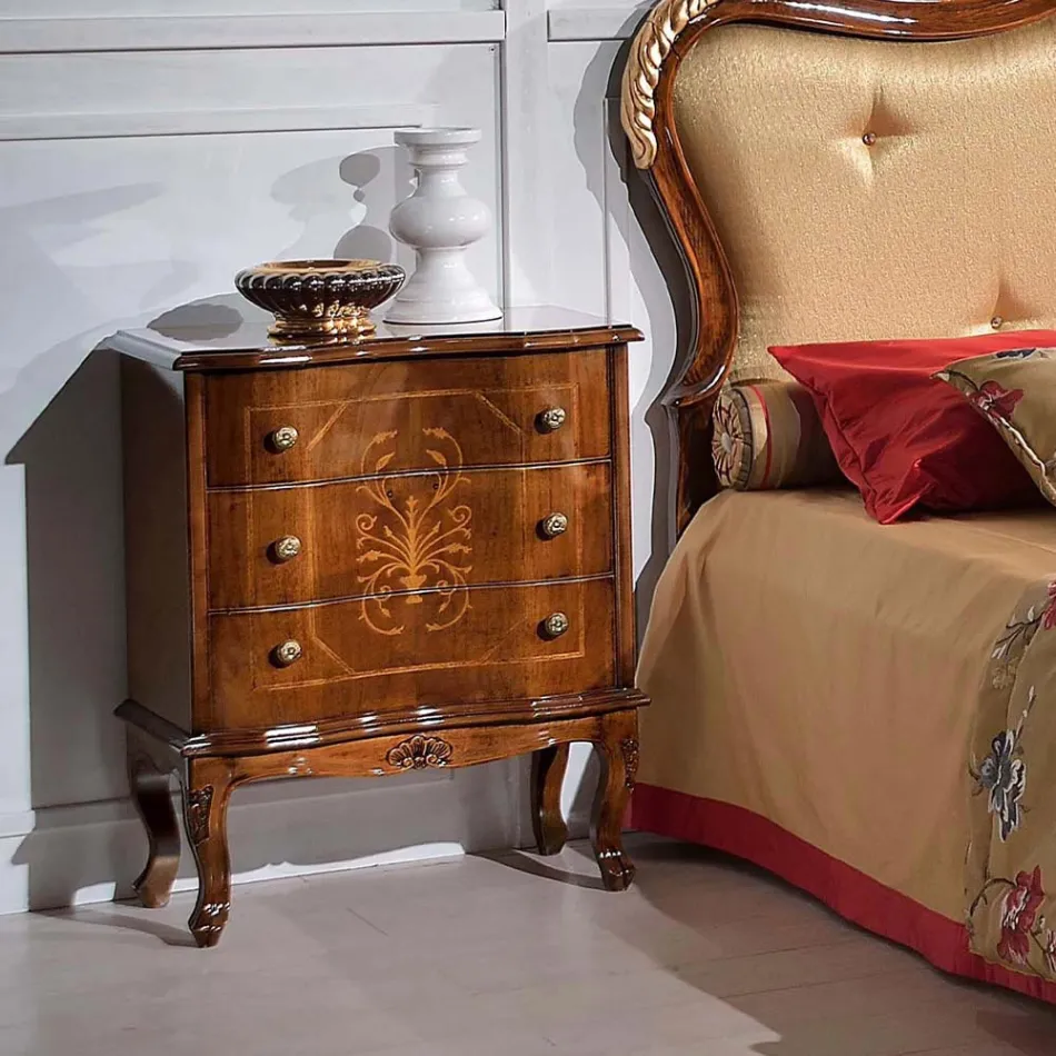 Comodino con 3 Cassetti in Legno di Noce Bassano Made in Italy - Luxury Viadurini