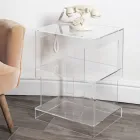 Comodino Design Cristallo Acrilico Trasparente Moderno con Ripiano - Icaria Viadurini