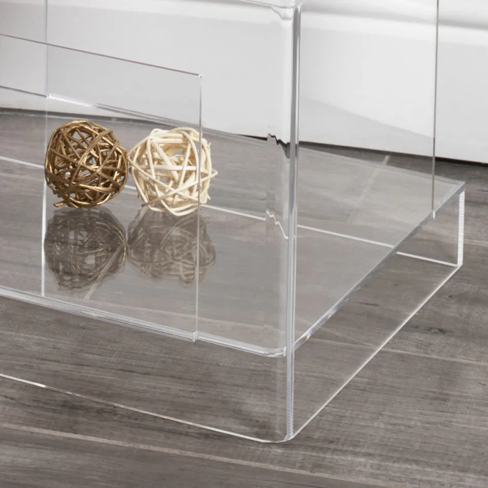 Comodino Design Cristallo Acrilico Trasparente Moderno con Ripiano - Icaria Viadurini