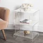 Comodino Design Cristallo Acrilico Trasparente Moderno con Ripiano - Icaria Viadurini