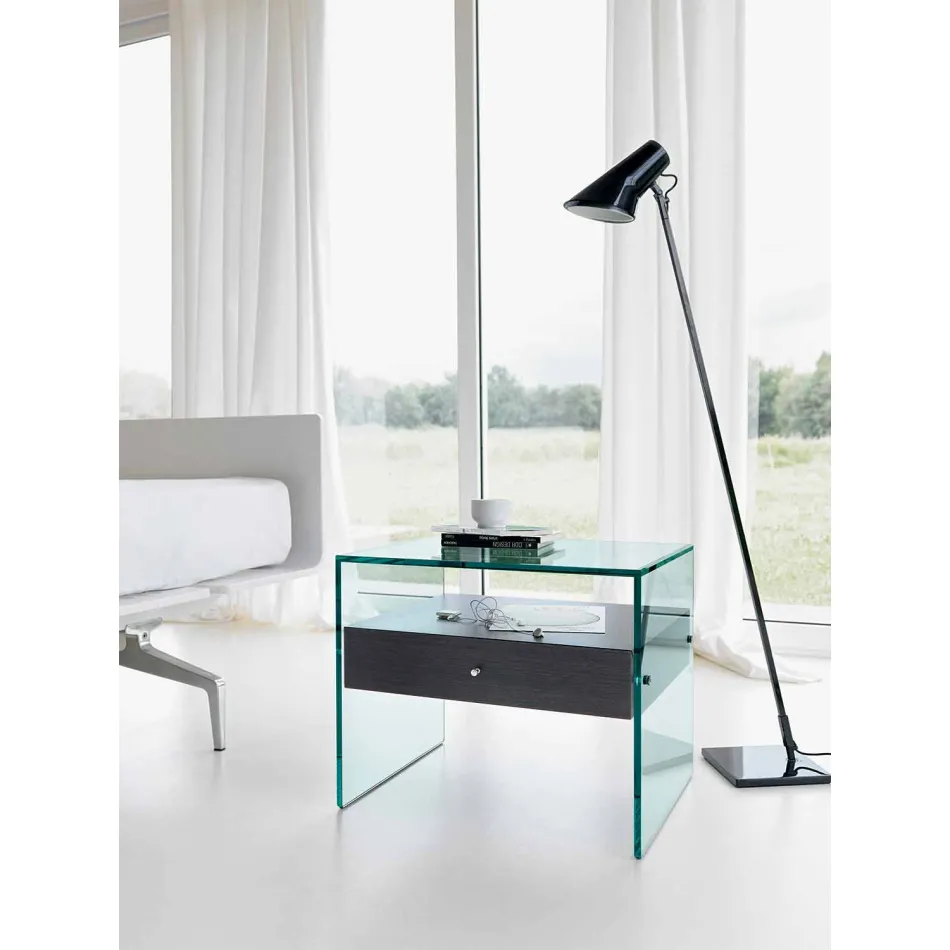 Comodino di Design Moderno in Vetro Extrachiaro Made in Italy– Segreto Viadurini