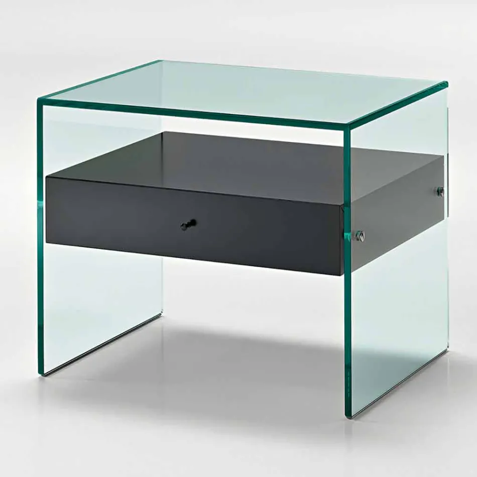 Comodino di Design Moderno in Vetro Extrachiaro Made in Italy– Segreto Viadurini