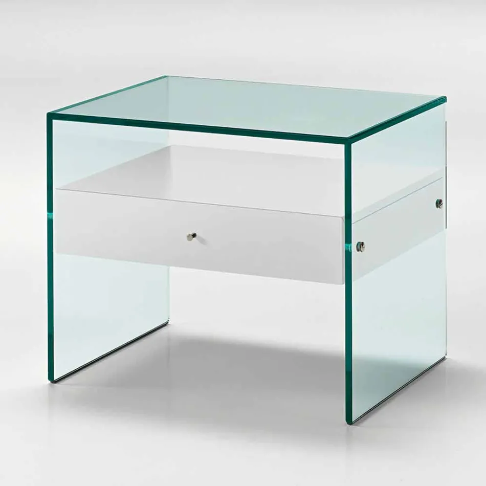 Comodino di Design Moderno in Vetro Extrachiaro Made in Italy– Segreto Viadurini