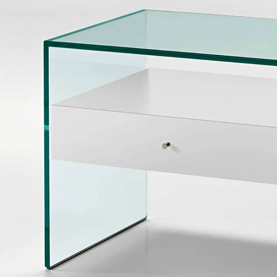 Comodino di Design Moderno in Vetro Extrachiaro Made in Italy– Segreto Viadurini