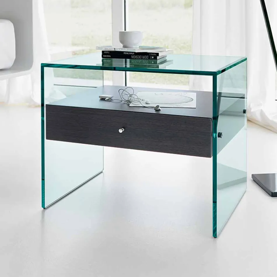 Comodino di Design Moderno in Vetro Extrachiaro Made in Italy– Segreto Viadurini