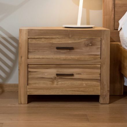 Comodino in Teak Massello con 2 Cassetti - Vovinam Viadurini