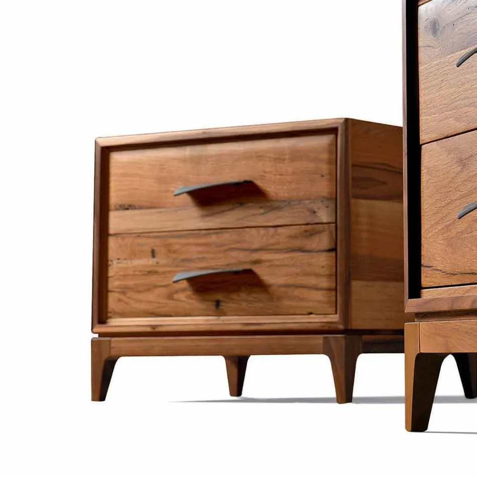 Comodino moderno 2 cassetti in rovere antico, L 60 x P 42 cm, Margo Viadurini