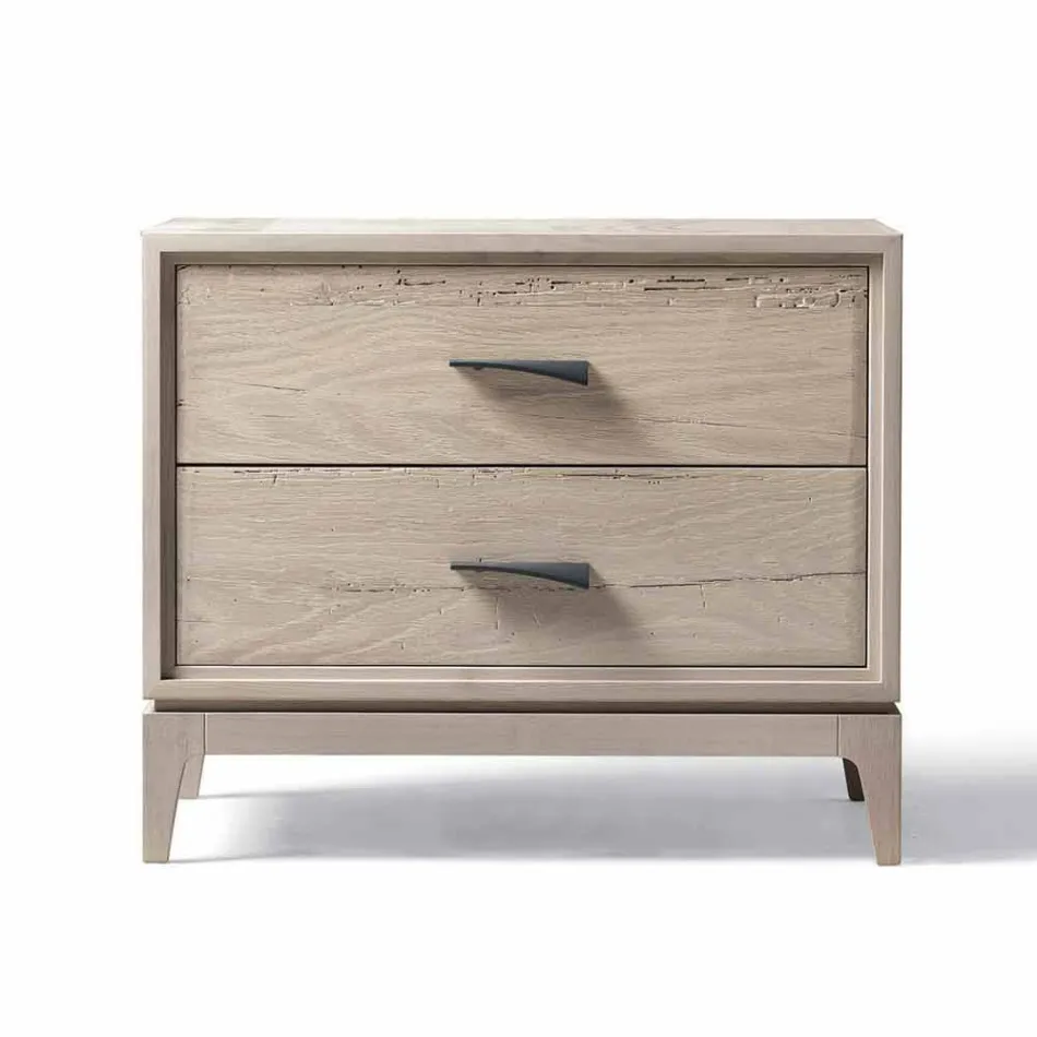 Comodino moderno 2 cassetti in rovere antico, L 60 x P 42 cm, Margo Viadurini