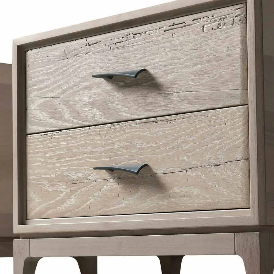 Comodino moderno 2 cassetti in rovere antico, L 60 x P 42 cm, Margo Viadurini