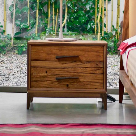 Comodino moderno 2 cassetti in rovere antico, L 60 x P 42 cm, Margo Viadurini