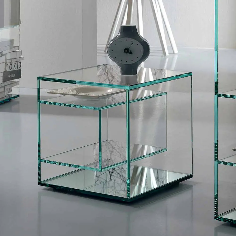 Comodino Tavolino in Vetro Extrachiaro 2 Dimensioni Made in Italy - Linzy Viadurini