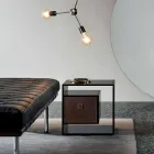 Comodino Tavolino in Vetro Fumè con Cassetto in Cuoio 2 Dimensioni - Linzy Viadurini