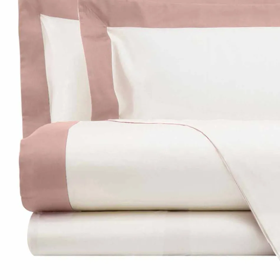 Completo Lenzuola da Letto Matrimoniale in Raso con Bordi Colorati - Giacinto Viadurini