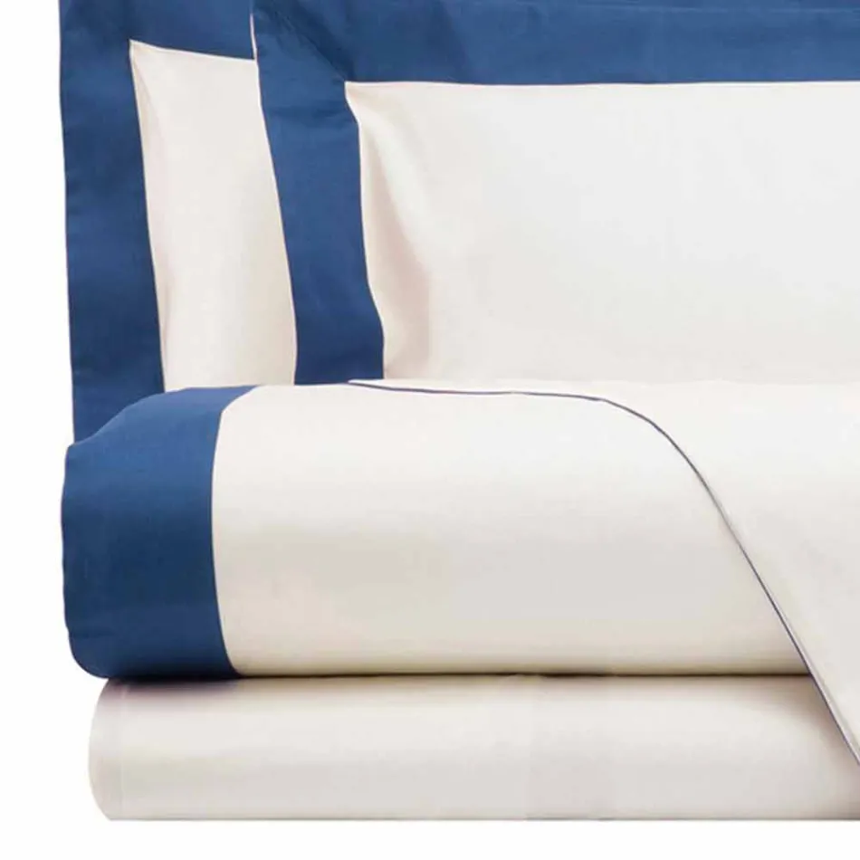Completo Lenzuola da Letto Matrimoniale in Raso con Bordi Colorati - Giacinto Viadurini