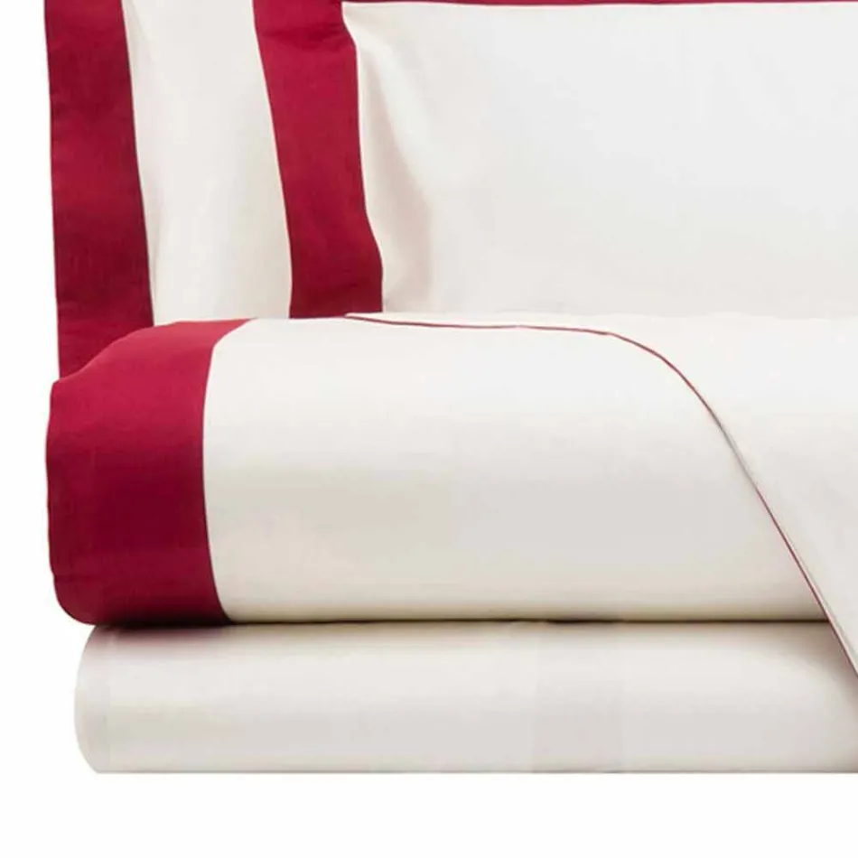 Completo Lenzuola da Letto Matrimoniale in Raso con Bordi Colorati - Giacinto Viadurini