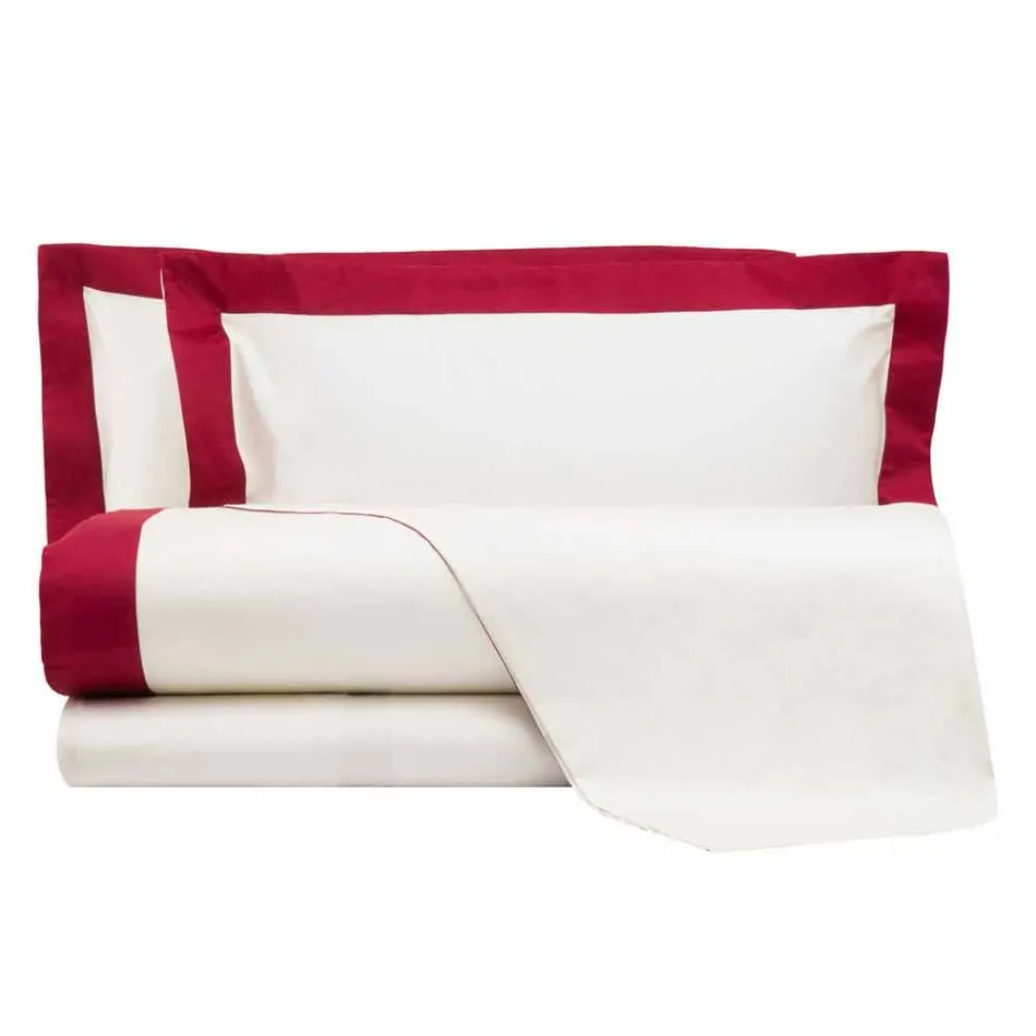 Completo Lenzuola da Letto Matrimoniale in Raso con Bordi Colorati - Giacinto Viadurini