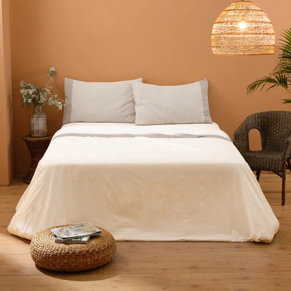 Completo Letto Matrimoniale in 90% Cotone e 10% Lino Made in Italy - Nestle Viadurini