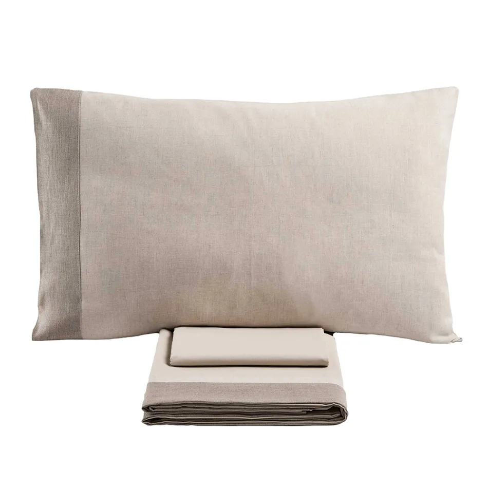 Completo Letto Matrimoniale in 90% Cotone e 10% Lino Made in Italy - Nestle Viadurini