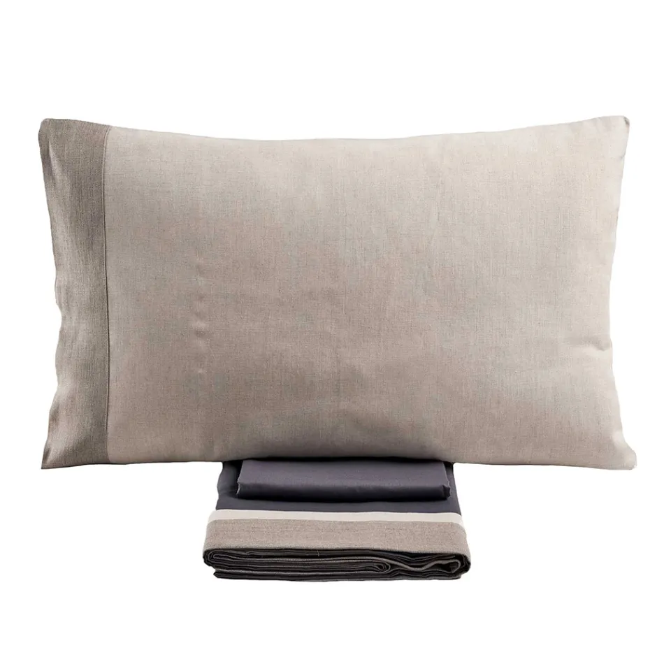 Completo Letto Matrimoniale in 90% Cotone e 10% Lino Made in Italy - Nestle Viadurini