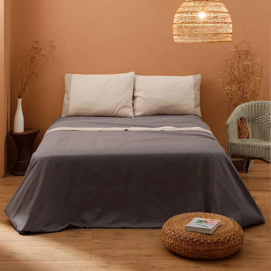 Completo Letto Matrimoniale in 90% Cotone e 10% Lino Made in Italy - Nestle Viadurini