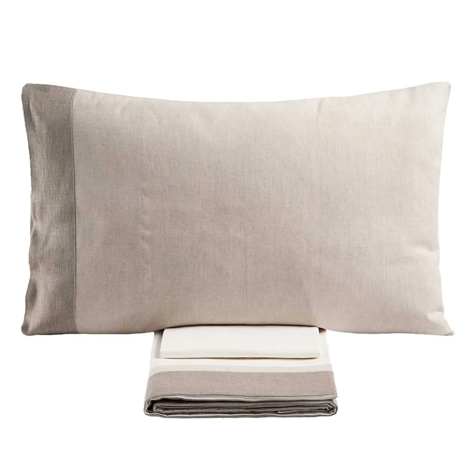 Completo Letto Matrimoniale in 90% Cotone e 10% Lino Made in Italy - Nestle Viadurini