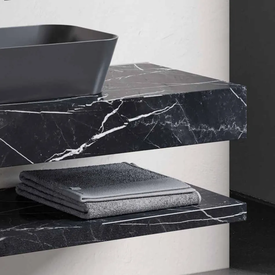 Composizione 3 Mobili Bagno in Gres e Lavabo in Vetrochina 3 Colori - Ramentina Viadurini