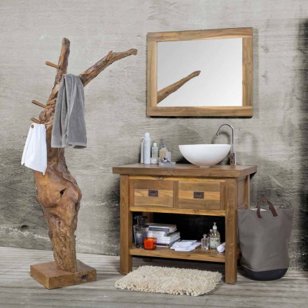 Composizione 3 Mobili Bagno in Legno di Teak con Lavabo in Resina - Essence Viadurini