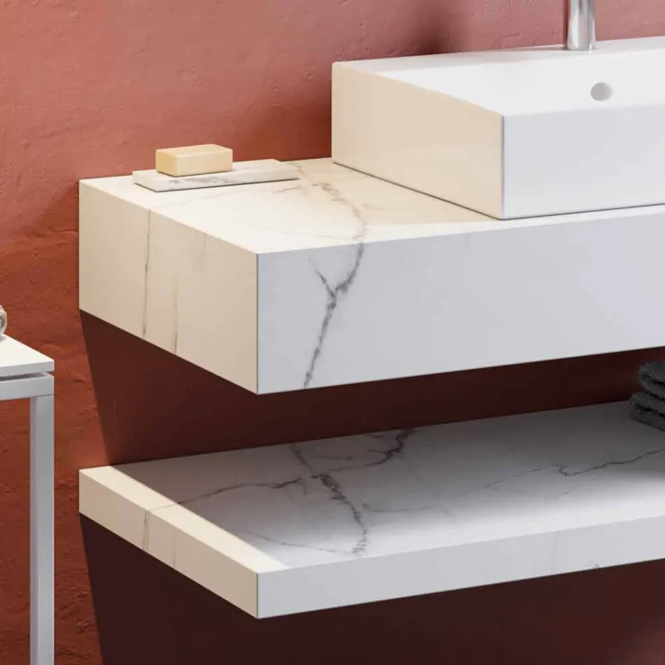 Composizione 3 Mobili Bagno Sospesa in Gres Porcellanato 4 Finiture - Rambina Viadurini