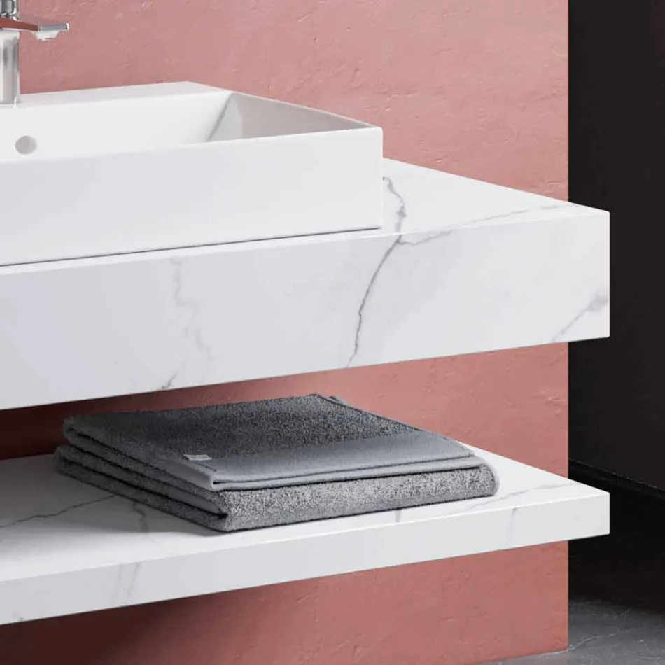Composizione 3 Mobili Bagno Sospesa in Gres Porcellanato 4 Finiture - Rambina Viadurini