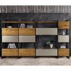 Composizione a Parete in Mdf e Listellare Placcato Rovere Made in Italy - Marit Viadurini