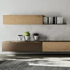 Composizione a Parete Moderna in Finitura Rovere Nodato Nordico e Ferro - Iselin Viadurini