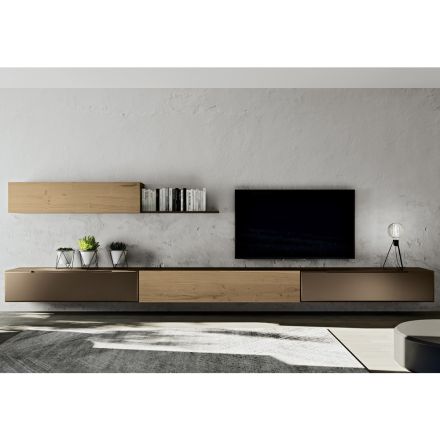 Composizione a Parete Moderna in Finitura Rovere Nodato Nordico e Ferro - Iselin Viadurini
