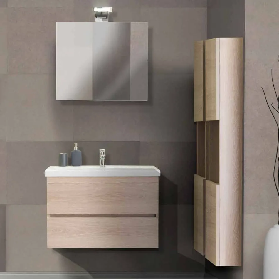 Composizione Arredo Bagno Sospesa in Melaminico Rovere – Becky Viadurini