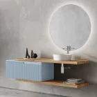Composizione Bagno Azzurro Tiffany e Quercia con Specchio Made in Italy - Ermes Viadurini