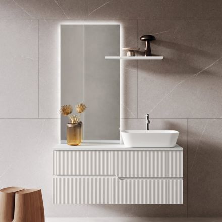 Composizione Bagno Bianca con Specchio e Mensola Made in Italy - Ares Viadurini