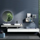 Composizione Bagno Color Cemento e Bianco Opaco con Lavabo, Specchio e Base - Palom Viadurini