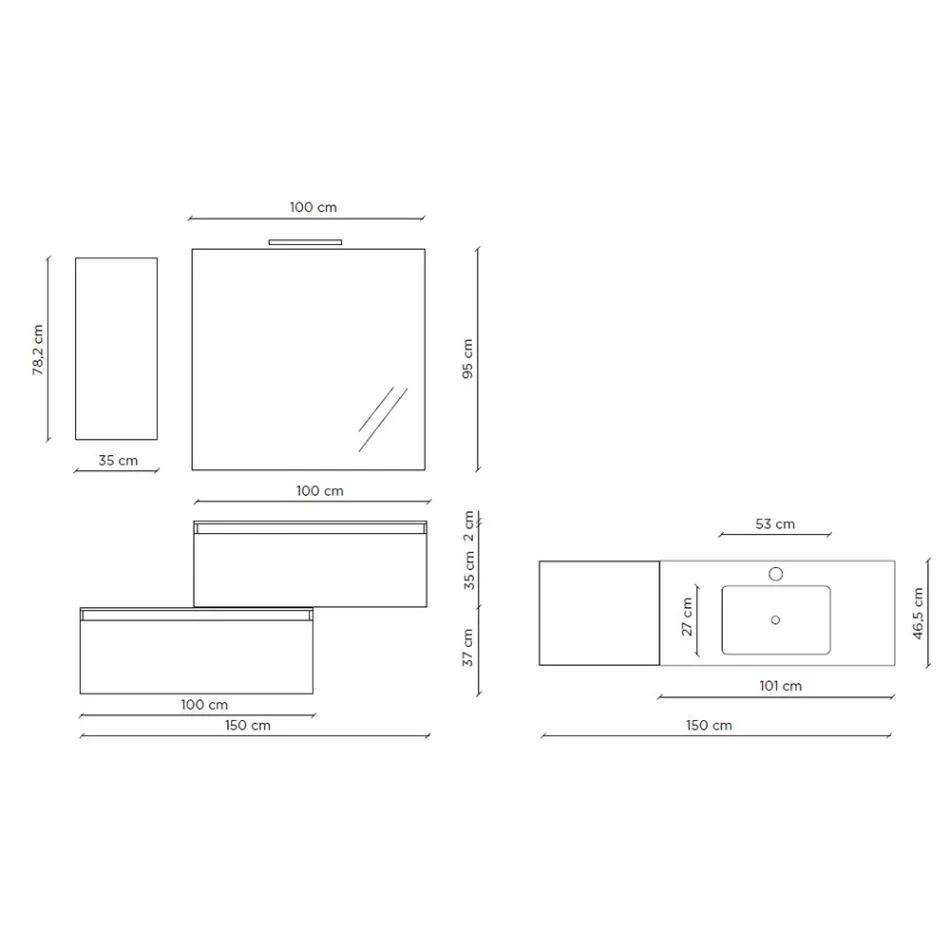 Composizione Bagno Completa di Lavabo, Base Antigraffio e Specchio Made in Italy - Dream Viadurini