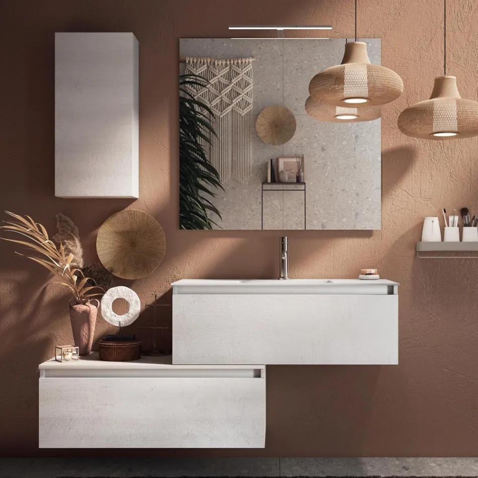 Composizione Bagno Completa di Lavabo, Base Antigraffio e Specchio Made in Italy - Dream Viadurini