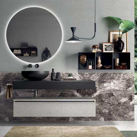 Composizione Bagno Completa di Specchio, Lavabo, Base e Top Made in Italy - Palom Viadurini