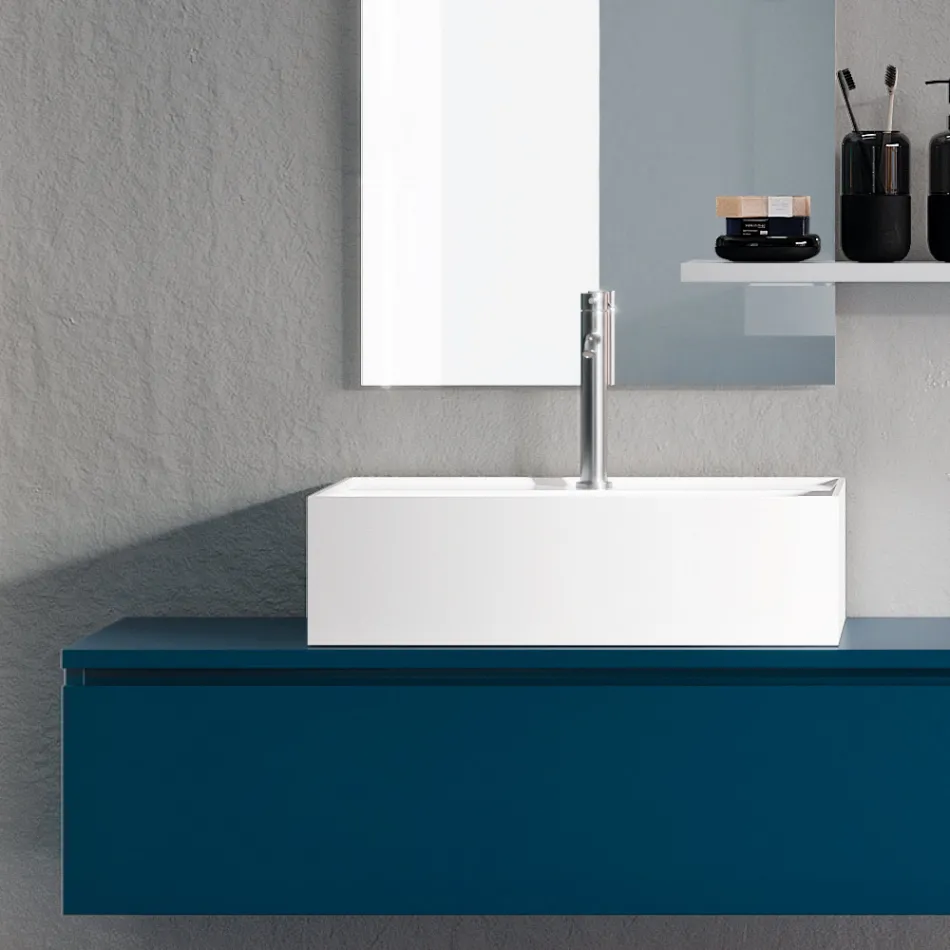 Composizione Bagno Completa di Specchio, Lavabo in Ceramica Made in Italy - Palom Viadurini