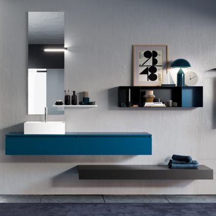 Composizione Bagno Completa di Specchio, Lavabo in Ceramica Made in Italy - Palom Viadurini