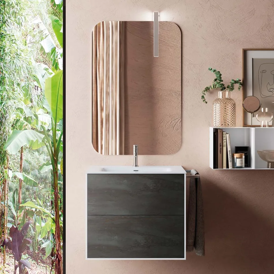 Composizione Bagno Composta da Specchio e Base Antigraffio Made in Italy - Kilos Viadurini