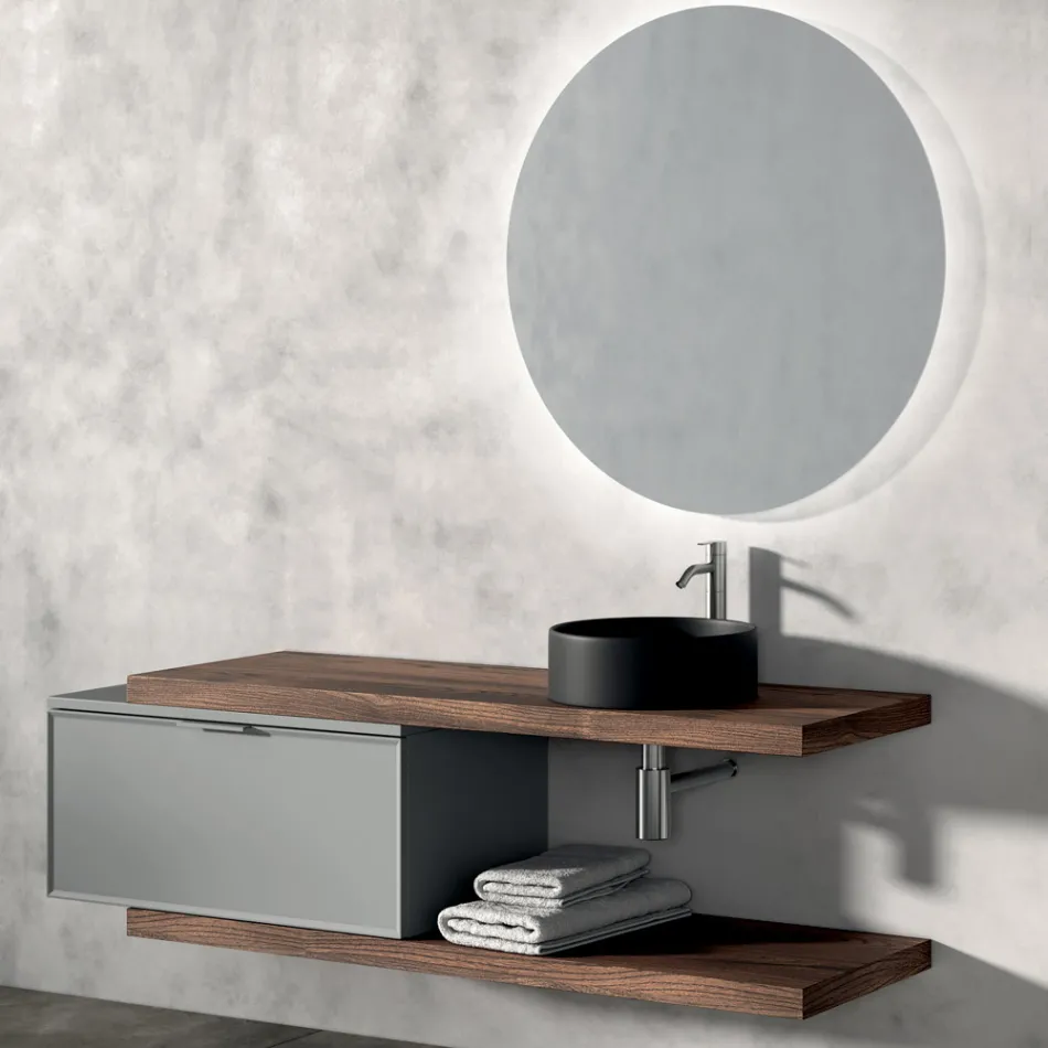 Composizione Bagno Comprensiva di 1 Base con 1 Cassetto, Lavabo e 2 Colonne - Orione Viadurini