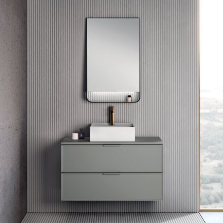 Composizione Bagno Comprensiva di 1 Base con 2 Cassetti, Lavabo e Specchio Led - Orione Viadurini