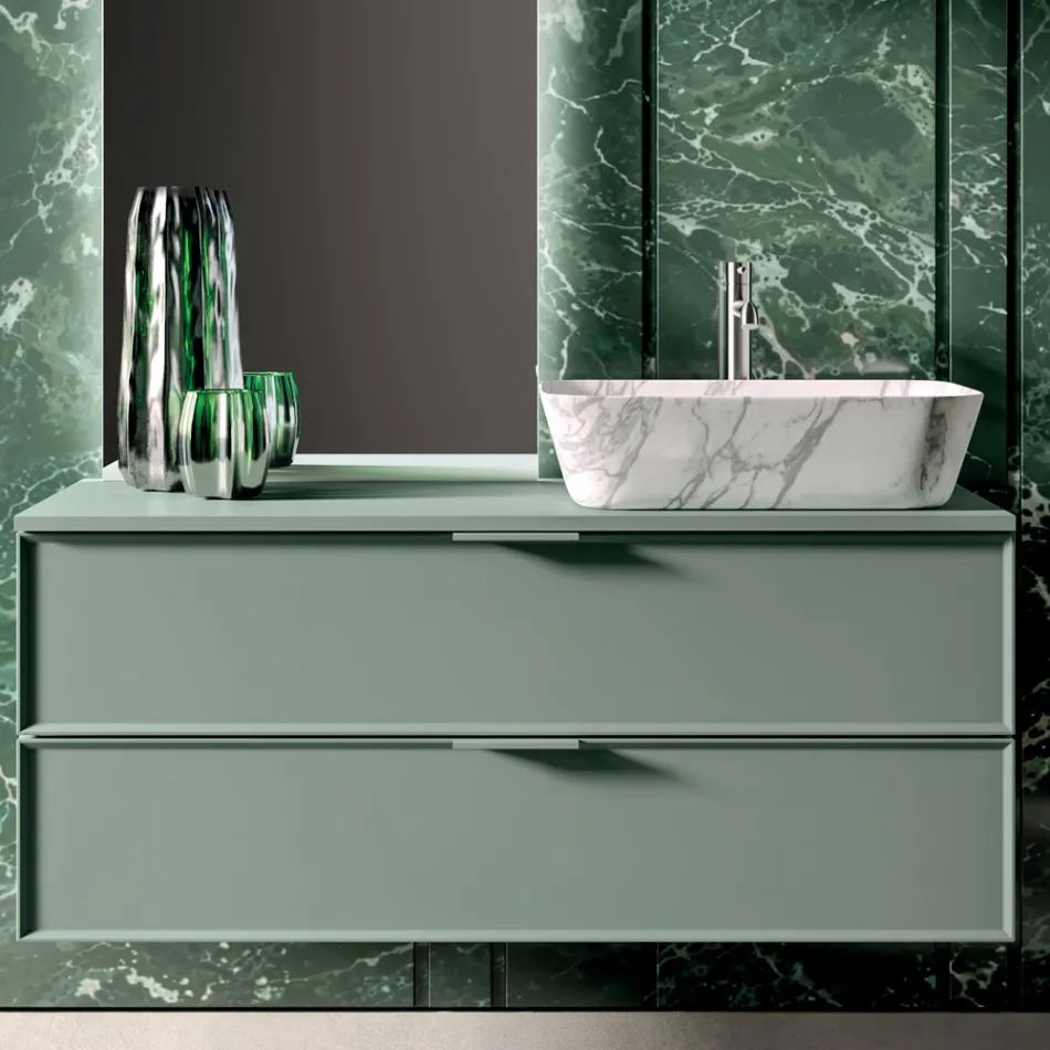 Composizione Bagno Comprensiva di 1 Base con 2 Cassetti, Lavabo e Specchio - Orione Viadurini