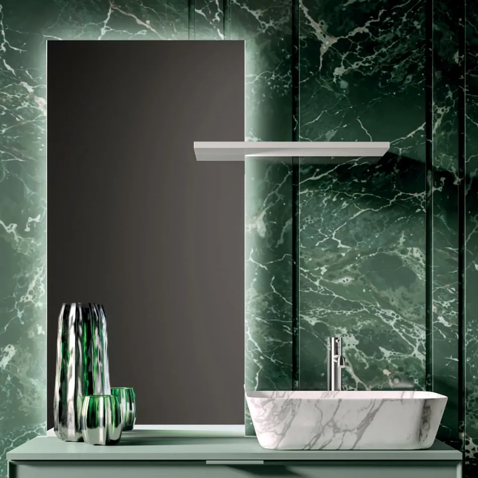 Composizione Bagno Comprensiva di 1 Base con 2 Cassetti, Lavabo e Specchio - Orione Viadurini