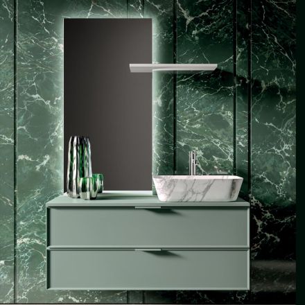 Composizione Bagno Comprensiva di 1 Base con 2 Cassetti, Lavabo e Specchio - Orione Viadurini