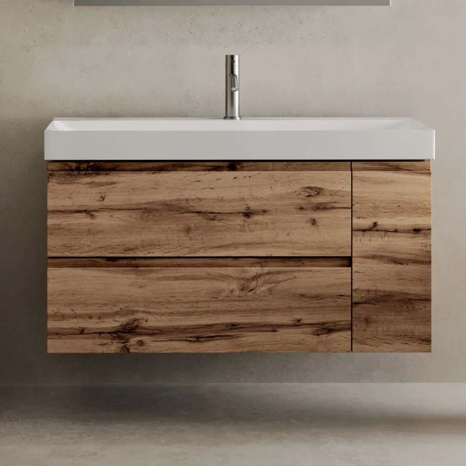 Composizione Bagno Comprensiva di Base con 2 Cassetti e 1 Anta Quercia - Titan Viadurini