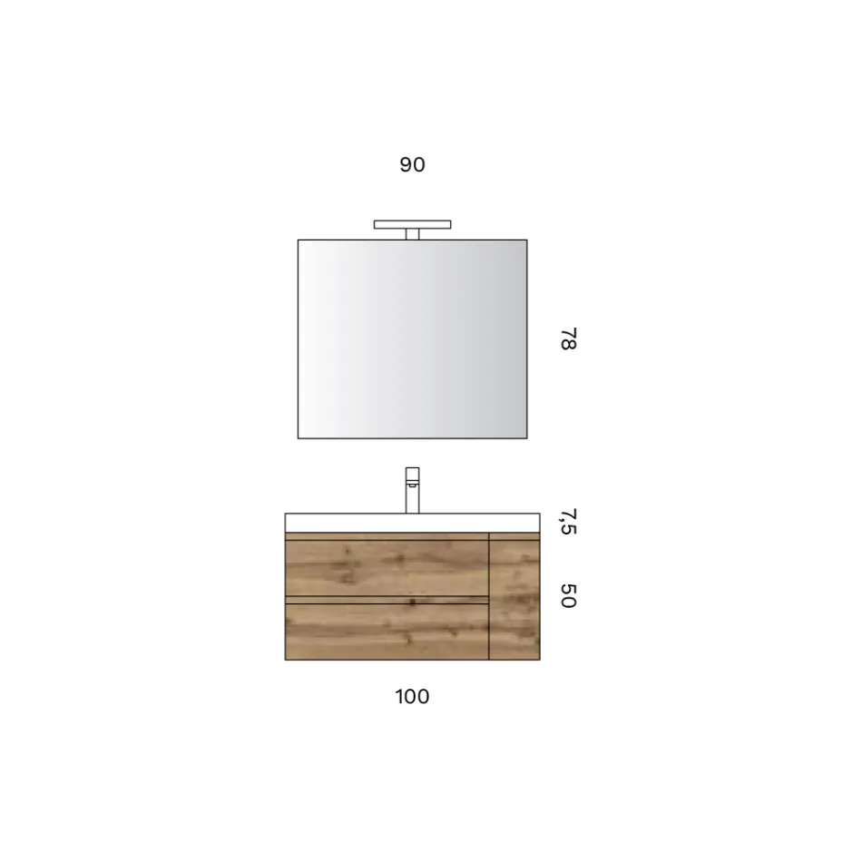 Composizione Bagno Comprensiva di Base con 2 Cassetti e 1 Anta Quercia - Titan Viadurini